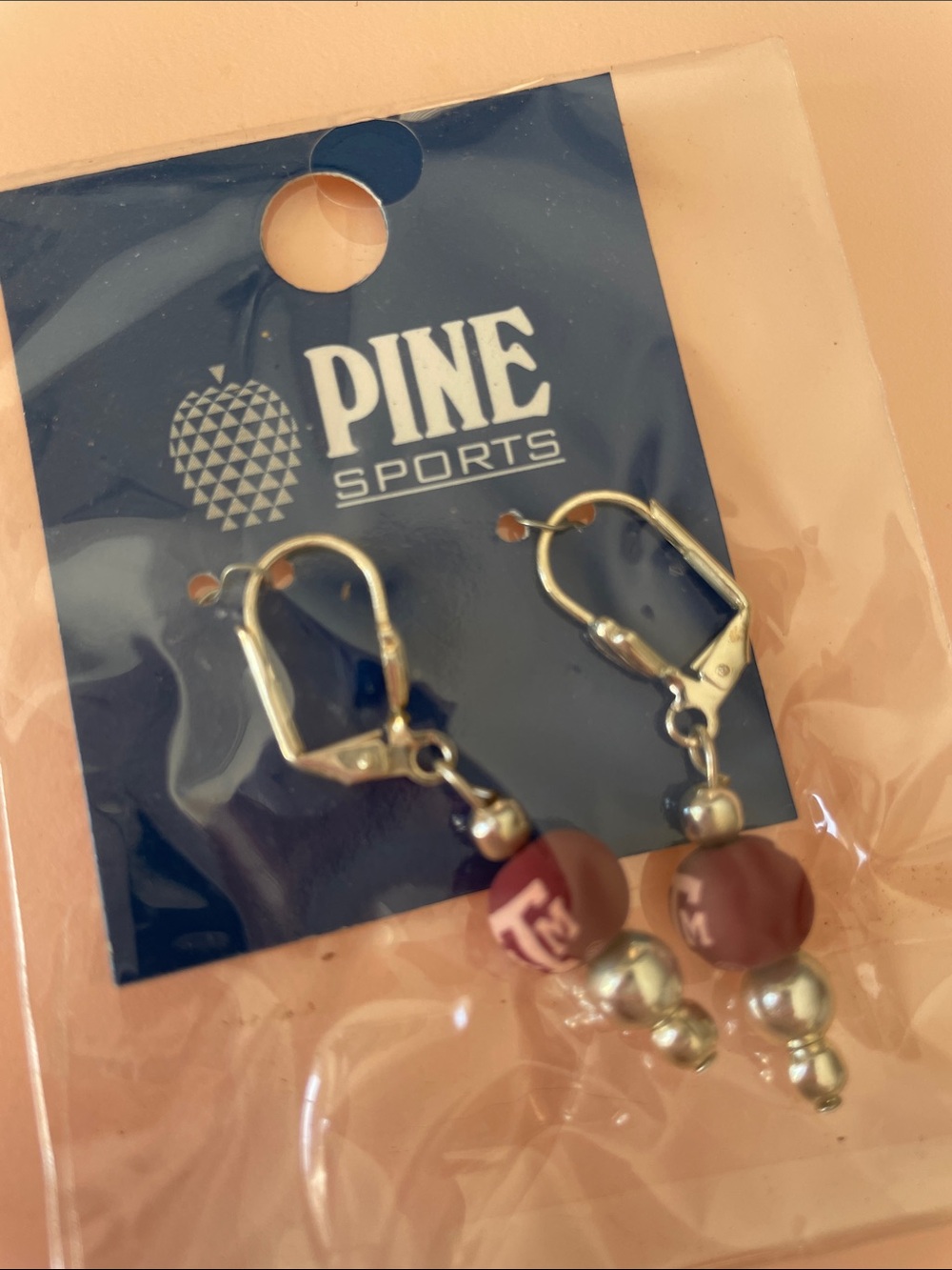 PINE Sports Brown Bead Dangle Earrings College Texas A&M Beaded Hanging